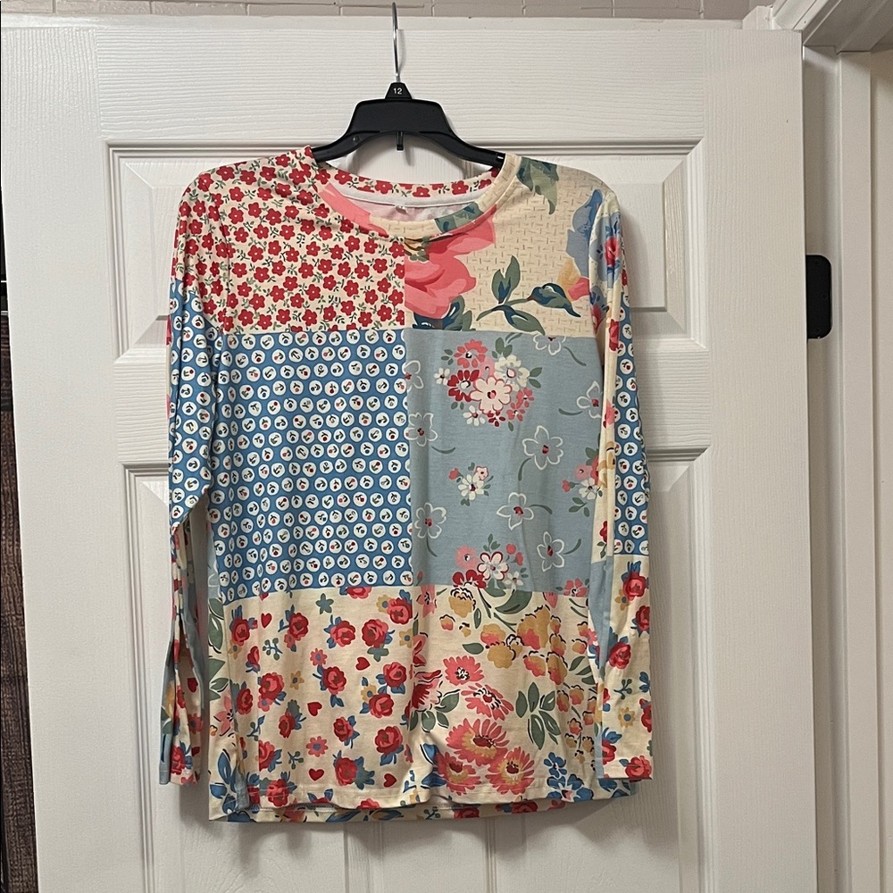 Floral Patchwork Long Sleeve Blouse